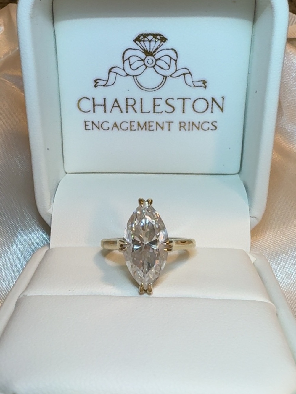 14K Yellow Gold Marquise Lab Created Moissanite Ring Size 6